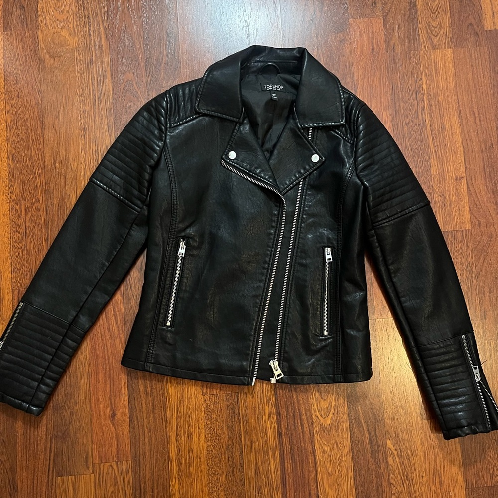 TOP SHOP- Faux Leather Biker Jacket- size 2